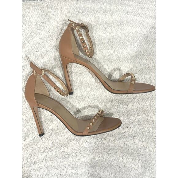 STUART WEITZMAN Size 7 Brown Cognac Whatastud Nudist Heels Sandals Shoes 7 - Picture 8 of 10
